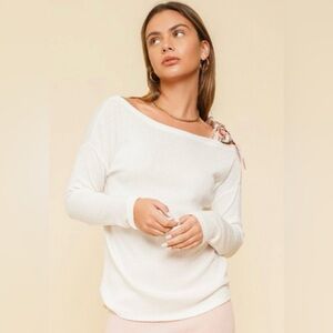 NWT Hem & Thread Cream One Shoulder Bow Top